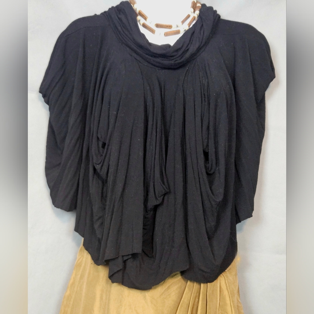 Upcycled Black Draped Women's Blouse